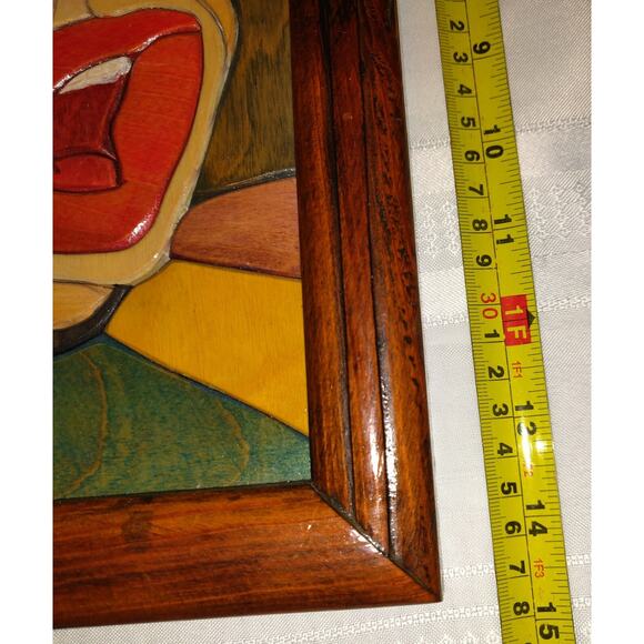 CREEPY CLOWN Colorful Art Picture Inlaid Wood JOKER JESTER Plaque 15x12 Signed - Picture 15 of 16